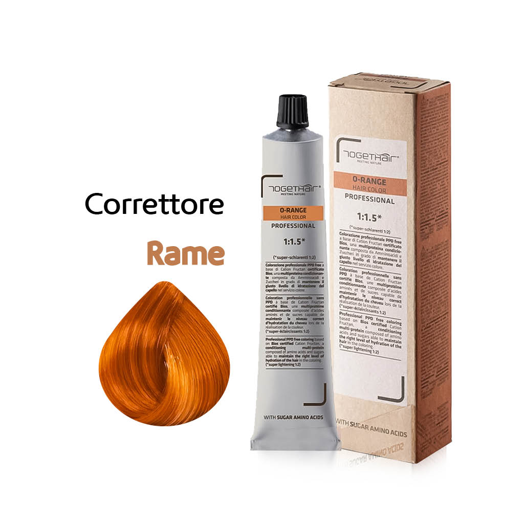 O-Range Hair Color - Colorazione Permanente in Crema - Correttore Rame 100ml - TogetHair INGREDIENTI FUNZIONALI Amminoacidi dello Zucchero (Cation Fructan) CONFEZIONE/FORMATO 100ml