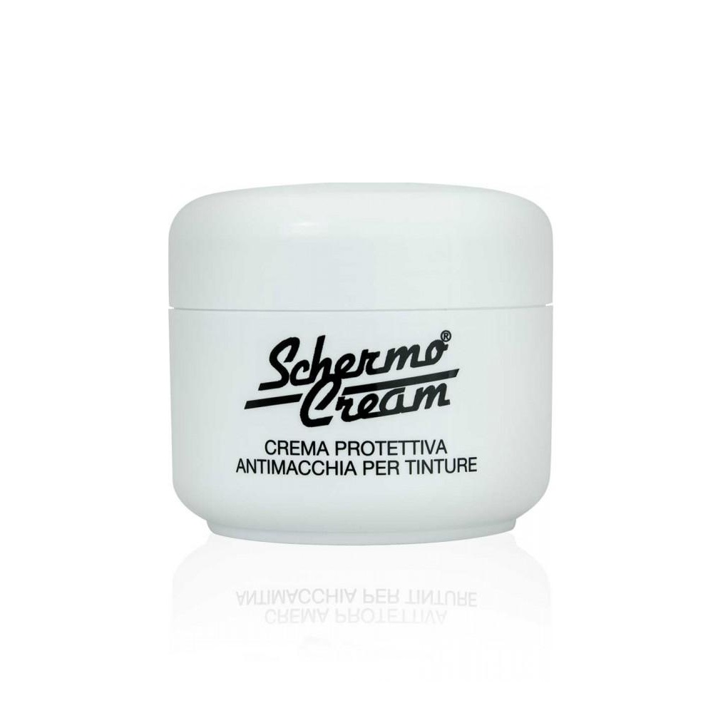 Schermo Cream Biacrè Crema protettiva antimacchia per tintura. APPLICAZIONE Prima di iniziare la tintura applicare con cura in prossimità dell'attaccatura dei capelli.